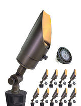 12V Brass Shroud Adjustable Outside Spotlights PVC Ground Stake and Wire Connector Included (MLR-S04)