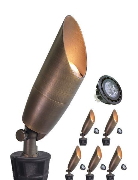 12V Solid Brass Outdoor Spotlight for Front and Backyard with Large Rugged Slot Spike (MLR-S06)