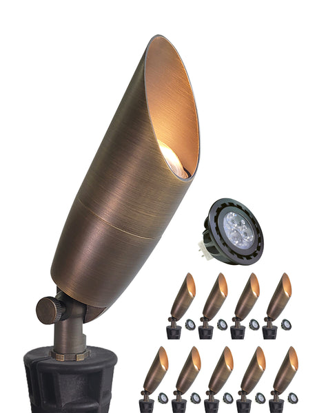 12V Solid Brass Outdoor Spotlight for Front and Backyard with Large Rugged Slot Spike (MLR-S06)