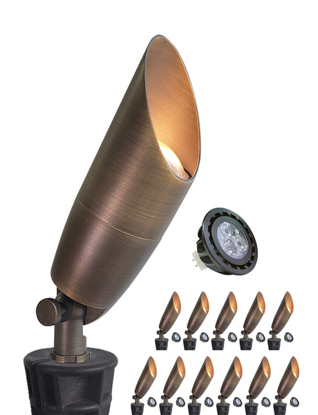 12V Solid Brass Outdoor Spotlight for Front and Backyard with Large Rugged Slot Spike (MLR-S06)