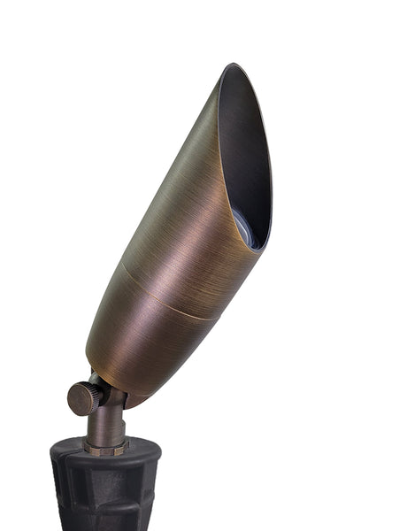 12V Solid Brass Outdoor Spotlight for Front and Backyard with Large Rugged Slot Spike (MLR-S06)