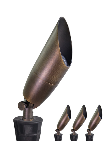 12V Solid Brass Outdoor Spotlight for Front and Backyard with Large Rugged Slot Spike (MLR-S06)