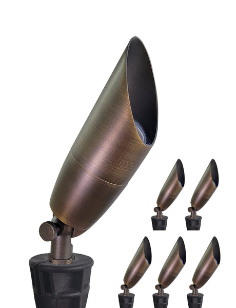 12V Solid Brass Outdoor Spotlight for Front and Backyard with Large Rugged Slot Spike (MLR-S06)