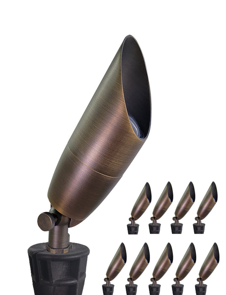 12V Solid Brass Outdoor Spotlight for Front and Backyard with Large Rugged Slot Spike (MLR-S06)