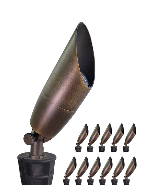 12V Solid Brass Outdoor Spotlight for Front and Backyard with Large Rugged Slot Spike (MLR-S06)