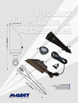 12V Brass Shroud Adjustable Outside Spotlights PVC Ground Stake and Wire Connector Included (MLR-S04)